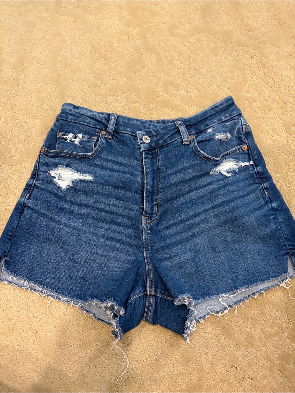 American Eagle Outfitters Blue Distressed High-Rise Denim Shorts